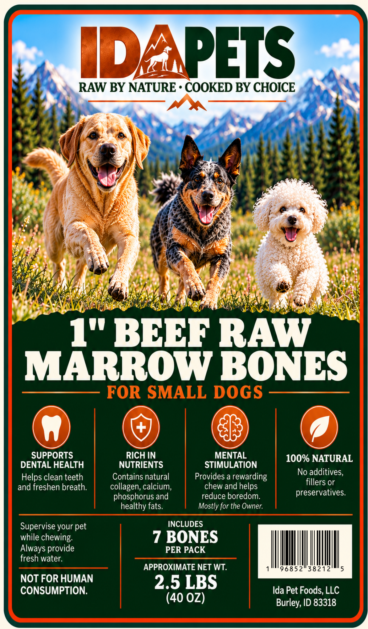 1" Raw Marrow Bone - 7 Bones Per Bag view 2