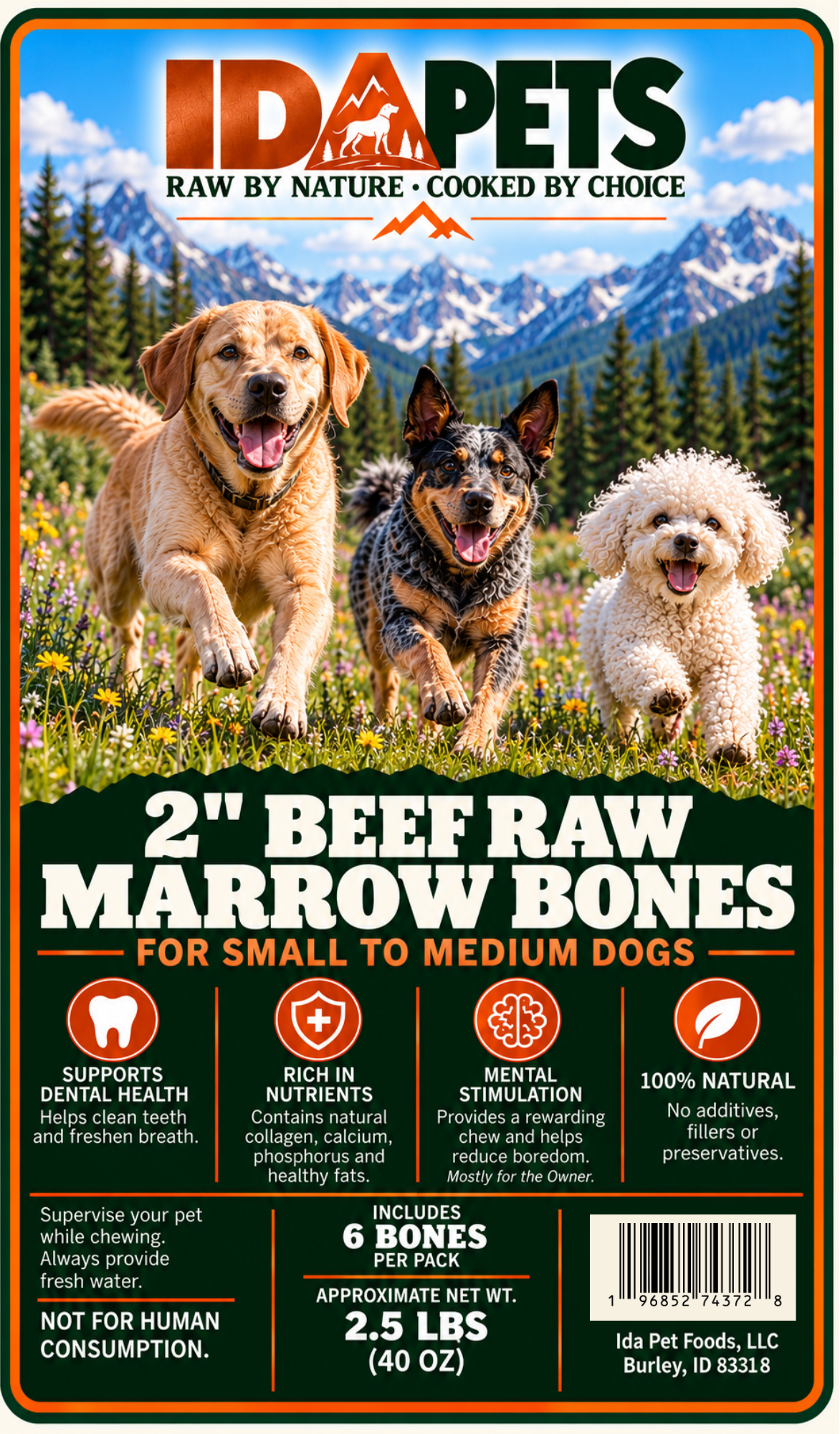 2" Beef Raw Marrow Bone - 6 Bones Per Bag view 2