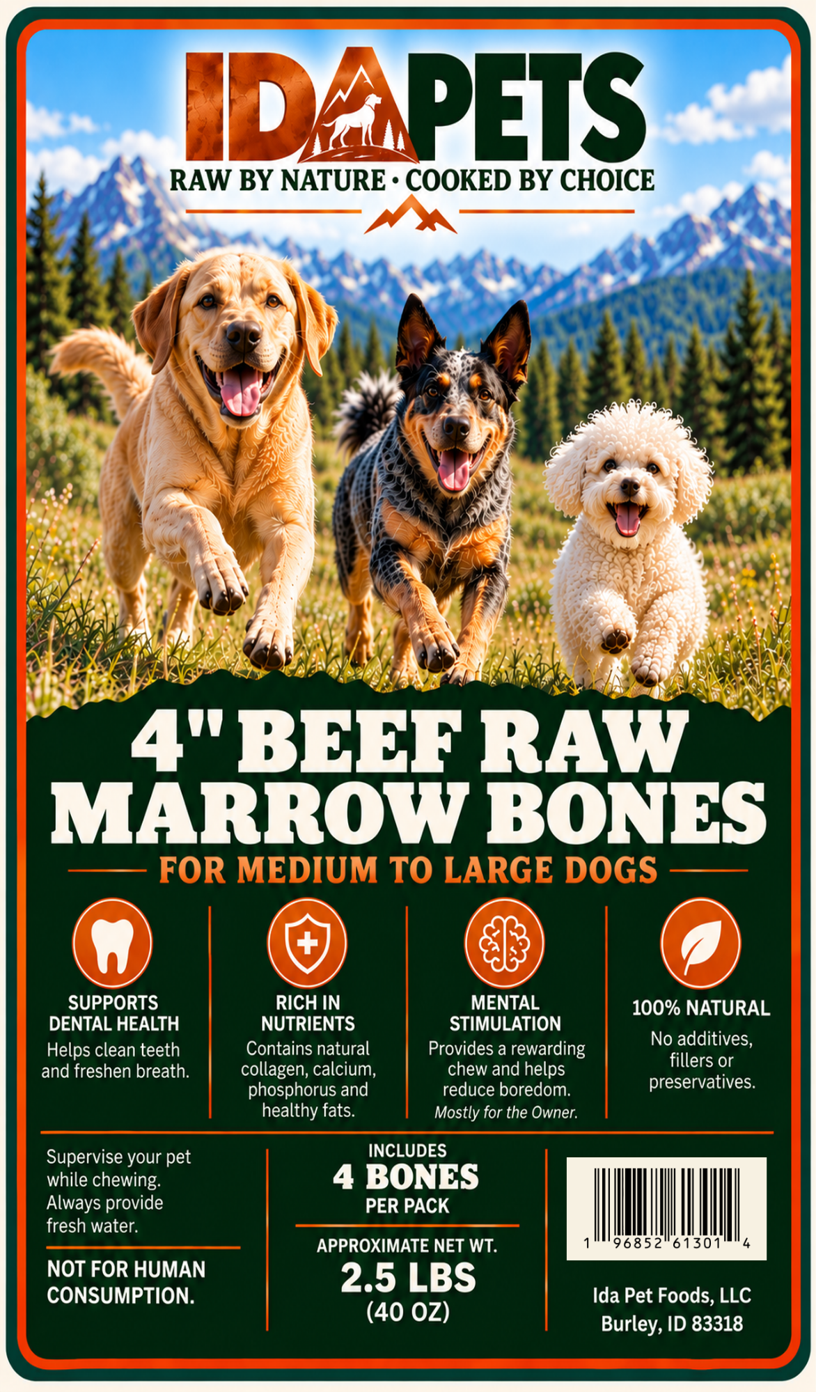 4" Beef Raw Marrow Bones - 4 Bones per Bag view 2
